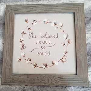 Inspirational Floral Wreath Wall Art "She believed she could so she did" Brown